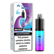 HAYATI TWIST 5000 Disposable Vape Pod Kit in Blue Sour Raspberry – compact and stylish disposable vape with up to 5,000 puffs.